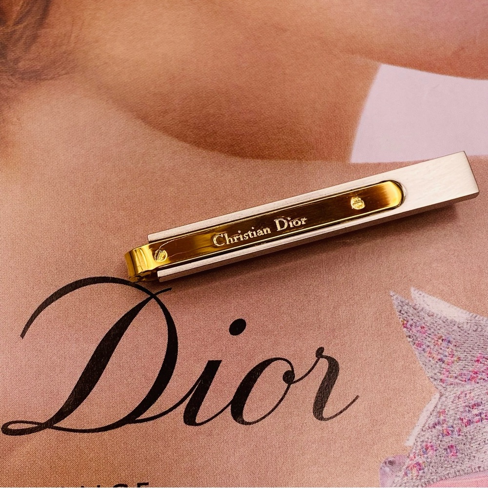 Christian Dior Tie Clasp Clip Bar Pin Gold plated